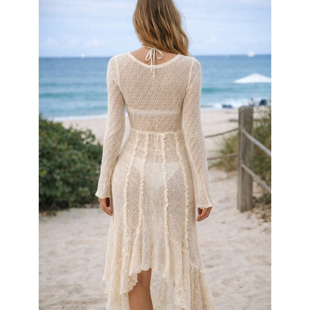 Zara Cream Lace Swim Cover-Up  Coastal Boho Cottagecore Resortwear Vacation - Picture 2 of 10
